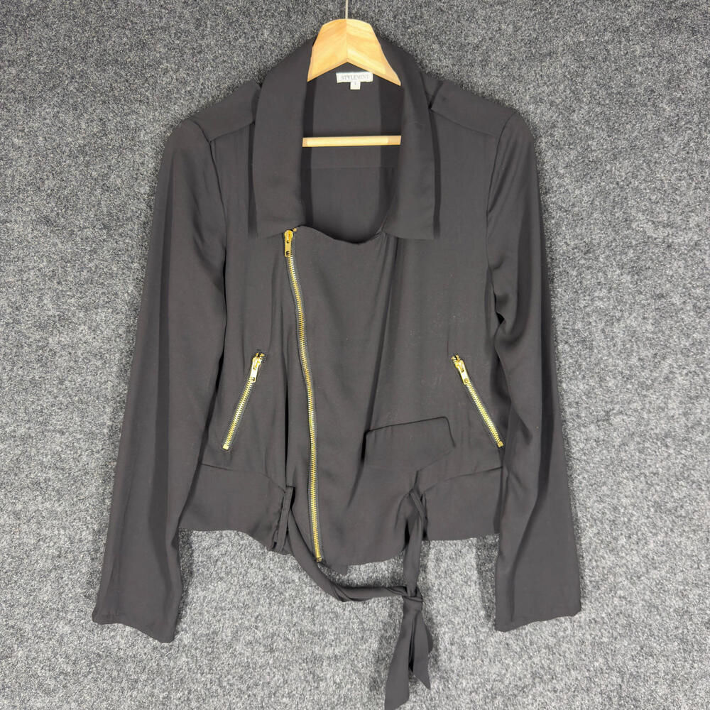Stylemint Jacket Women 3 Black Full Zip Collared Long Sleeve Pockets Casual